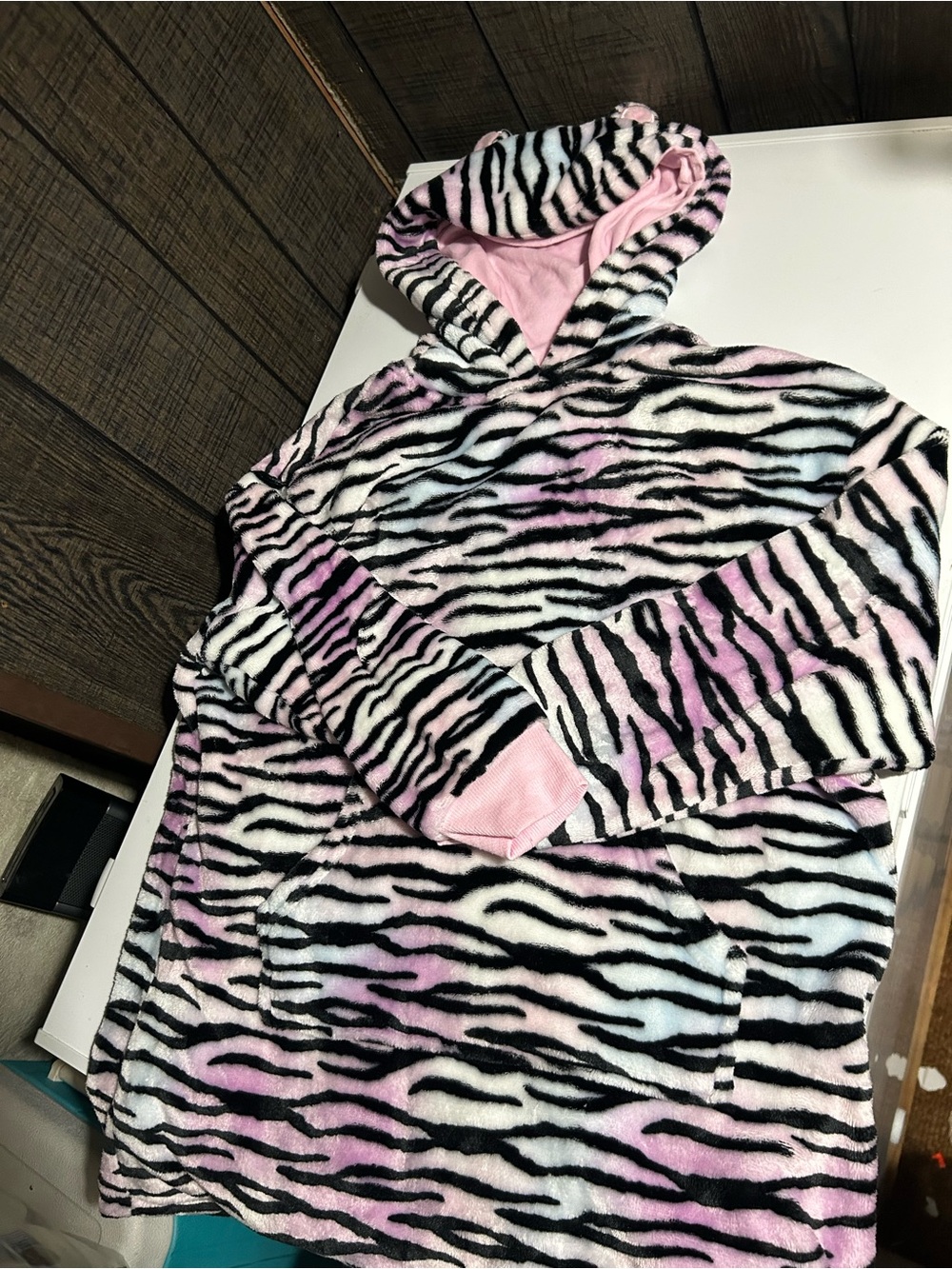George Pink and Black Zebra-Print super soft Plush Hoodie Coat